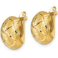 14K Yellow Gold Polished and Brushed Diamond-Cut Huggie Earrings - 15mm Length by 0