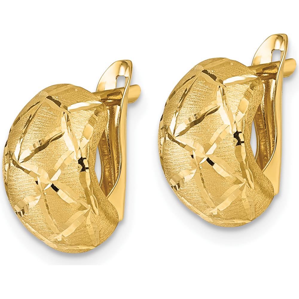 14K Yellow Gold Polished and Brushed Diamond-Cut Huggie Earrings - 15mm Length by 0