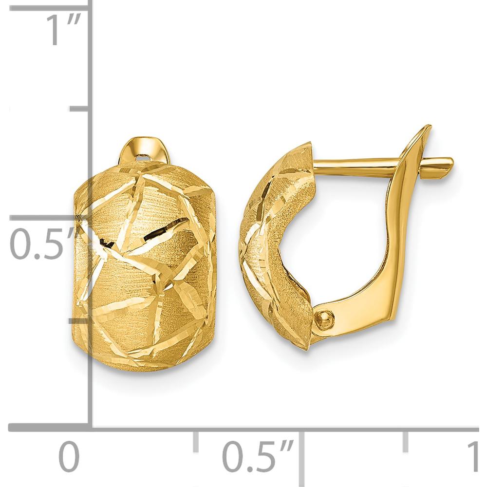 14K Yellow Gold Polished and Brushed Diamond-Cut Huggie Earrings - 15mm Length by 0