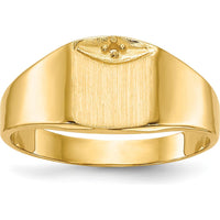 14K Yellow Gold Polished & Brushed Diamond Signet Ring Mounting - 7mm x 8mm Top Width by 0