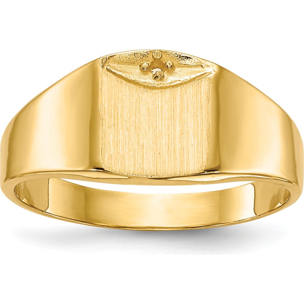 14K Yellow Gold Polished & Brushed Diamond Signet Ring Mounting - 7mm x 8mm Top Width by 0