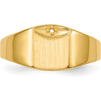 14K Yellow Gold Polished & Brushed Diamond Signet Ring Mounting - 7mm x 8mm Top Width by 0