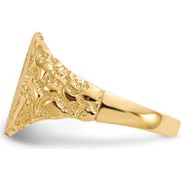 14K Yellow Gold Polished and Brushed Diamond Signet Ring with Engravable Surface - 9.0x11.0mm Top Width by 0