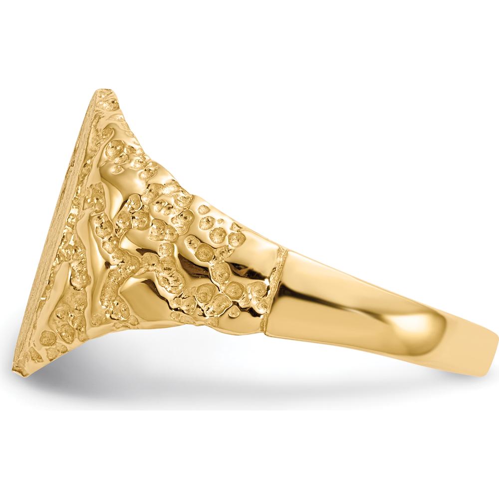 14K Yellow Gold Polished and Brushed Diamond Signet Ring with Engravable Surface - 9.0x11.0mm Top Width by 0
