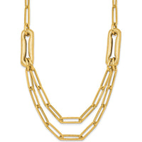 14K Yellow Gold Polished and Brushed Double Layer Paperclip Link Necklace - 18.25" Length by 0