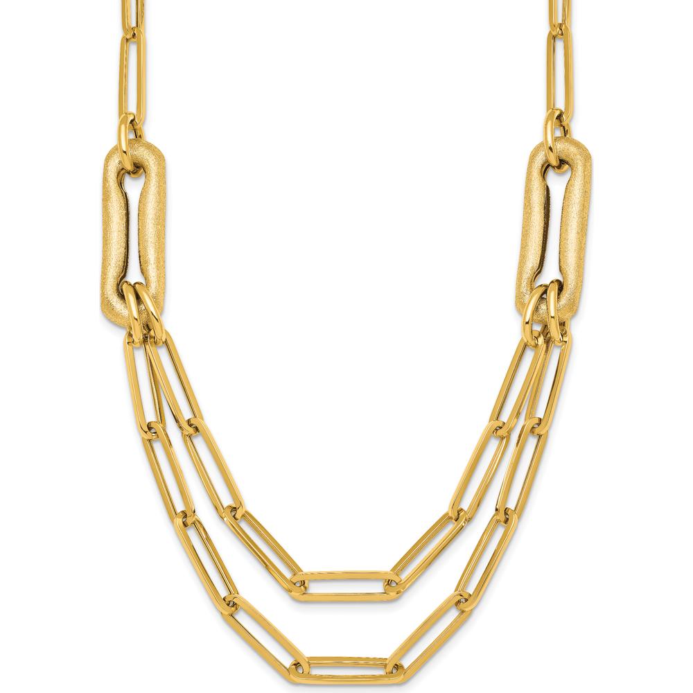 14K Yellow Gold Polished and Brushed Double Layer Paperclip Link Necklace - 18.25" Length by 0