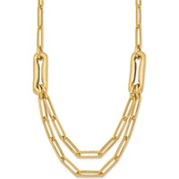 14K Yellow Gold Polished and Brushed Double Layer Paperclip Link Necklace - 18.25" Length by 0