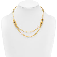 14K Yellow Gold Polished and Brushed Double Layer Paperclip Link Necklace - 18.25" Length by 0