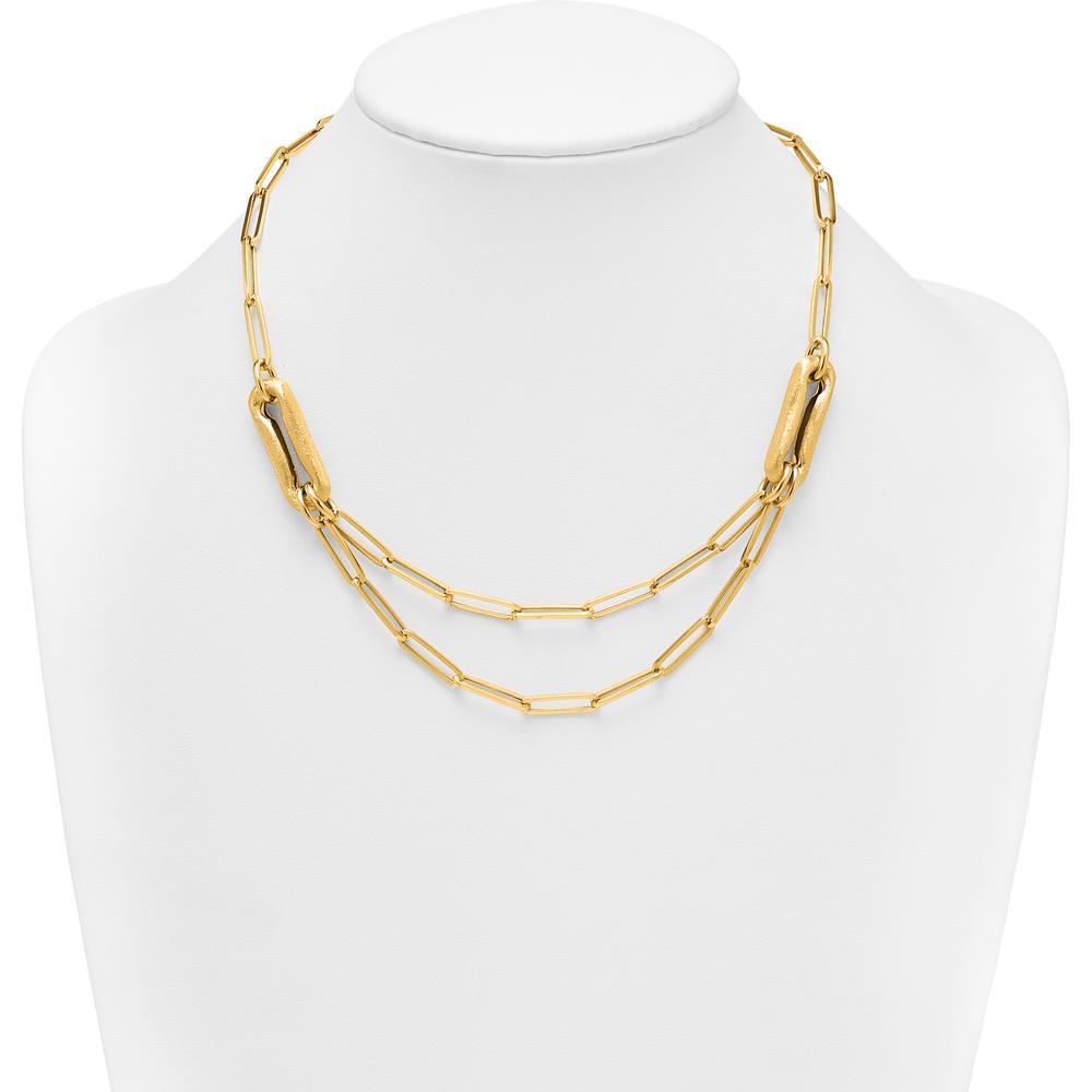14K Yellow Gold Polished and Brushed Double Layer Paperclip Link Necklace - 18.25" Length by 0