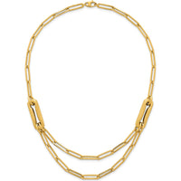 14K Yellow Gold Polished and Brushed Double Layer Paperclip Link Necklace - 18.25" Length by 0