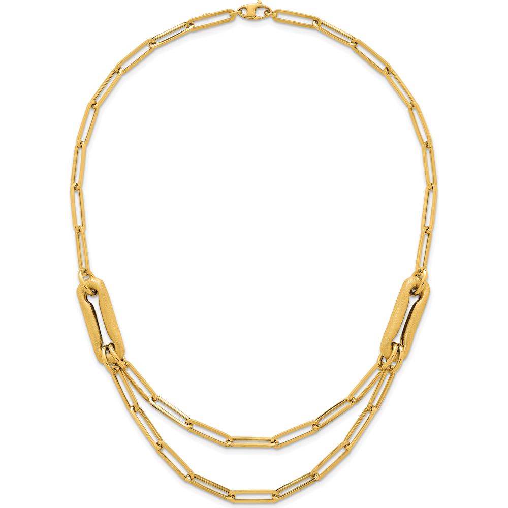 14K Yellow Gold Polished and Brushed Double Layer Paperclip Link Necklace - 18.25" Length by 0