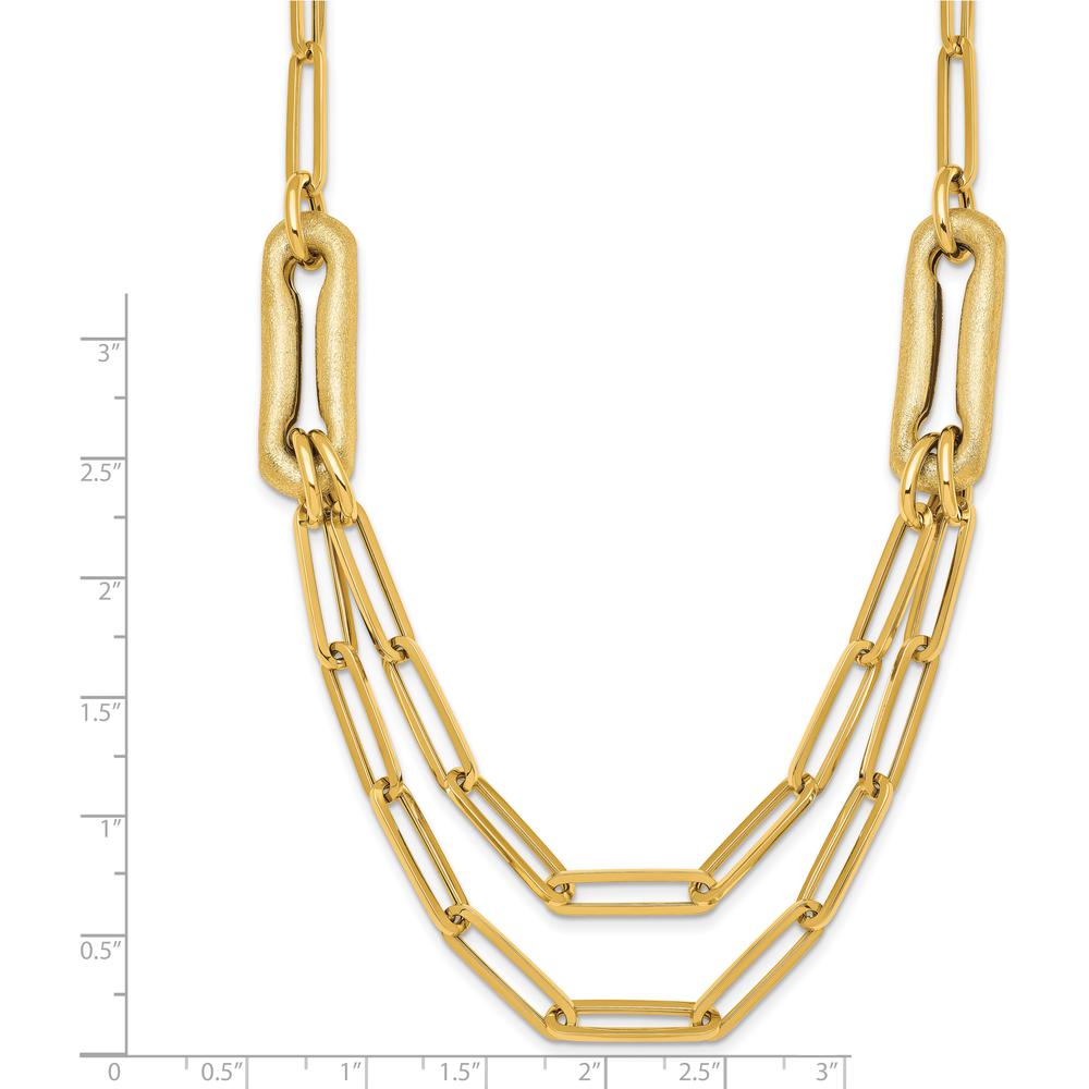 14K Yellow Gold Polished and Brushed Double Layer Paperclip Link Necklace - 18.25" Length by 0