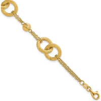 14K Yellow Gold Polished and Brushed Double Loop Link Bracelet with 0.75" Extender by 0