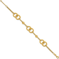 14K Yellow Gold Polished and Brushed Double Loop Link Bracelet with 0.75" Extender by 0