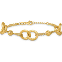 14K Yellow Gold Polished and Brushed Double Loop Link Bracelet with 0.75" Extender by 0