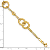 14K Yellow Gold Polished and Brushed Double Loop Link Bracelet with 0.75" Extender by 0