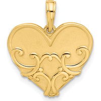 14K Yellow Gold Polished and Brushed Heart Charm Pendant - 23mm Length by Oro Pregiato