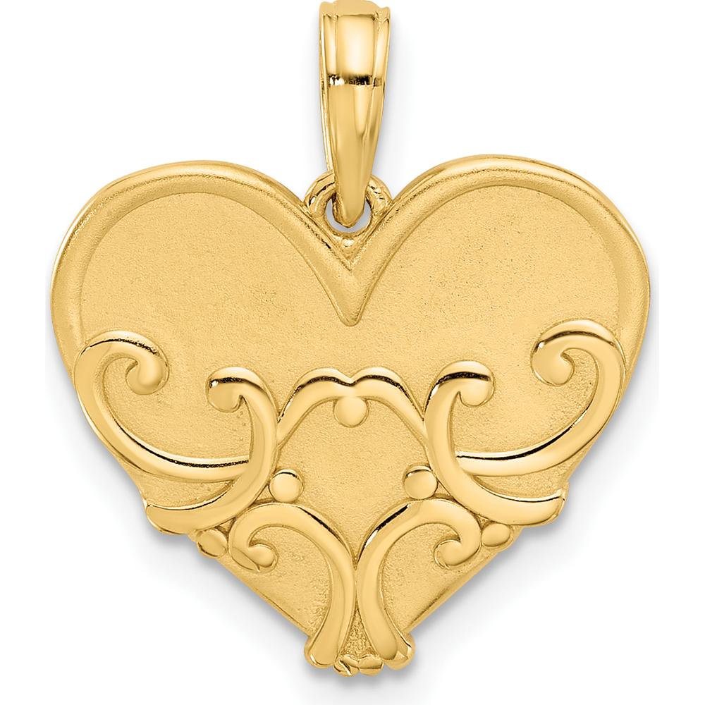 14K Yellow Gold Polished and Brushed Heart Charm Pendant - 23mm Length by Oro Pregiato