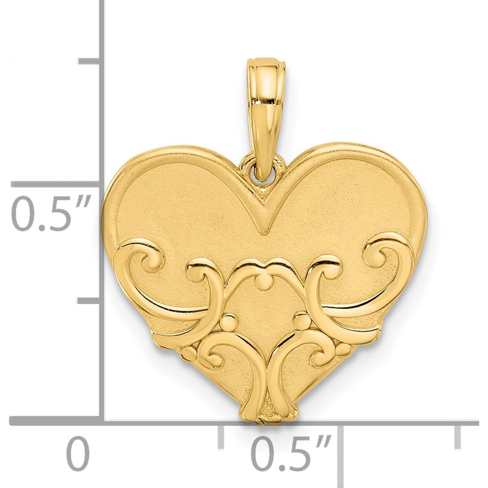 14K Yellow Gold Polished and Brushed Heart Charm Pendant - 23mm Length by Oro Pregiato