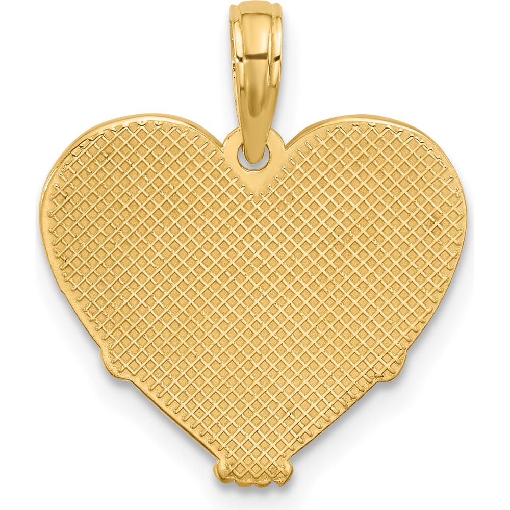 14K Yellow Gold Polished and Brushed Heart Charm Pendant - 23mm Length by Oro Pregiato