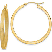 14K Yellow Gold Polished and Brushed Hoop Earrings - 37.73mm Length by 0