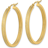 14K Yellow Gold Polished and Brushed Hoop Earrings - 37.73mm Length by 0