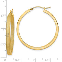14K Yellow Gold Polished and Brushed Hoop Earrings - 37.73mm Length by 0