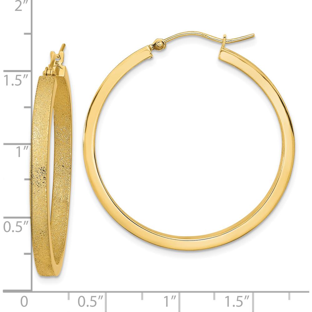 14K Yellow Gold Polished and Brushed Hoop Earrings - 37.73mm Length by 0