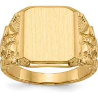 14K Yellow Gold Polished & Brushed Men's Signet Ring - 14mm x 13mm by 0