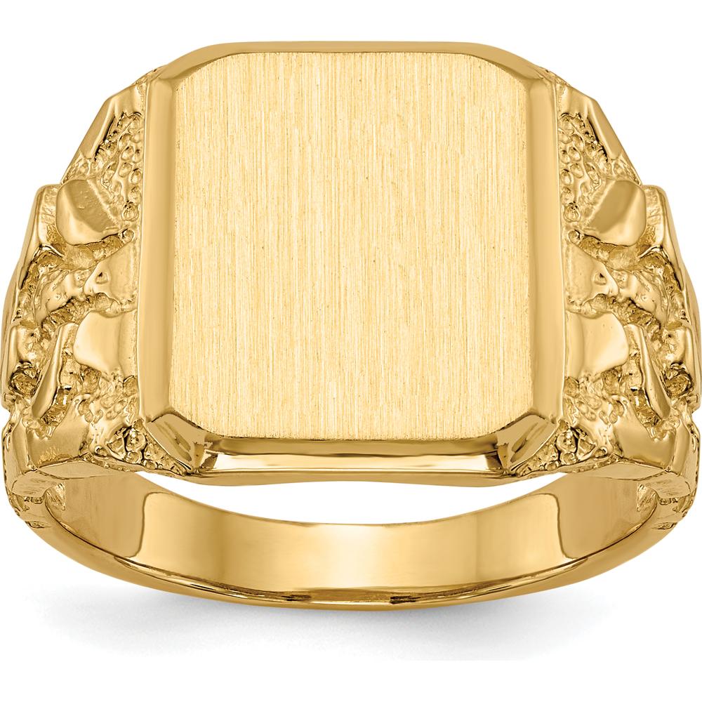 14K Yellow Gold Polished & Brushed Men's Signet Ring - 14mm x 13mm by 0