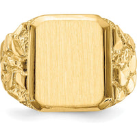 14K Yellow Gold Polished & Brushed Men's Signet Ring - 14mm x 13mm by 0