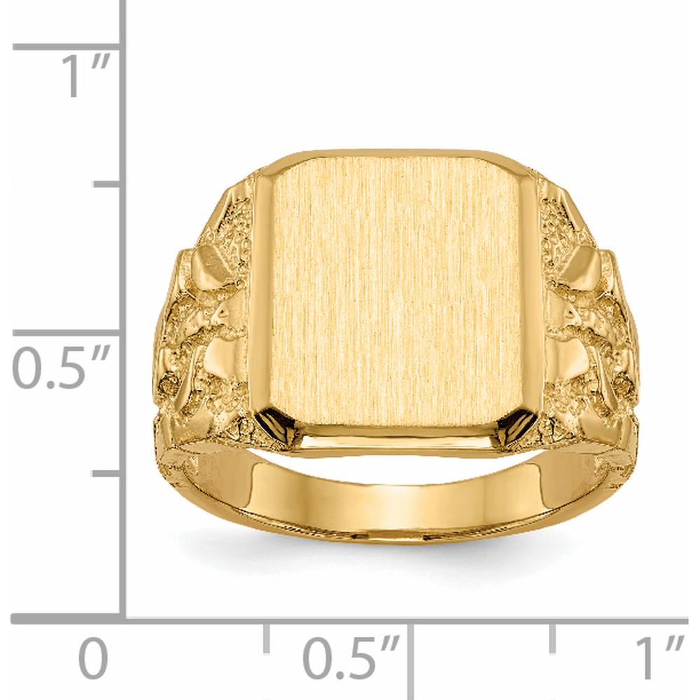 14K Yellow Gold Polished & Brushed Men's Signet Ring - 14mm x 13mm by 0