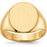 14K Yellow Gold Polished & Brushed Men's Signet Ring with Open Back - 13.0x14.0mm Top by 0