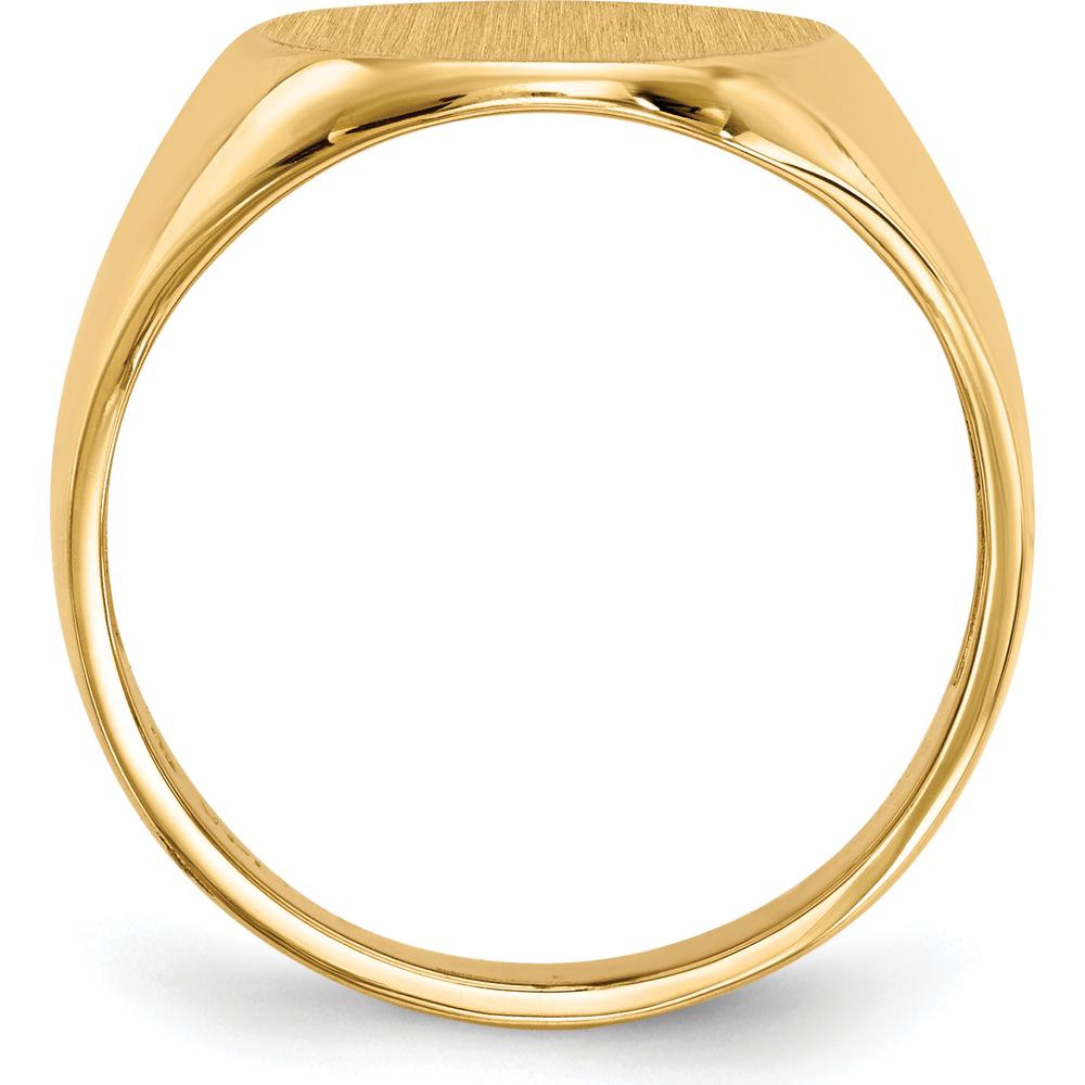 14K Yellow Gold Polished & Brushed Men's Signet Ring with Open Back - 13.0x14.0mm Top by 0