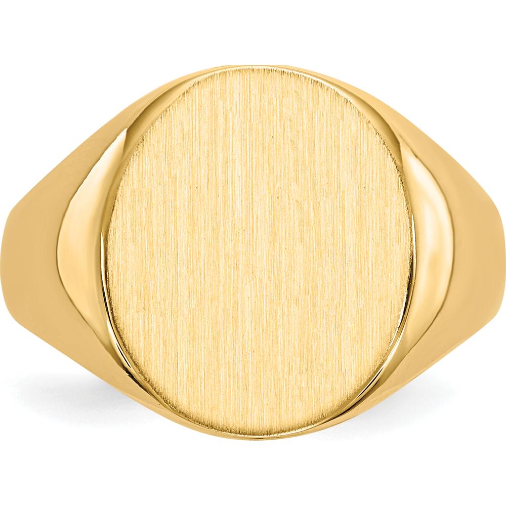 14K Yellow Gold Polished & Brushed Men's Signet Ring with Open Back - 13.0x14.0mm Top by 0