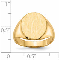 14K Yellow Gold Polished & Brushed Men's Signet Ring with Open Back - 13.0x14.0mm Top by 0