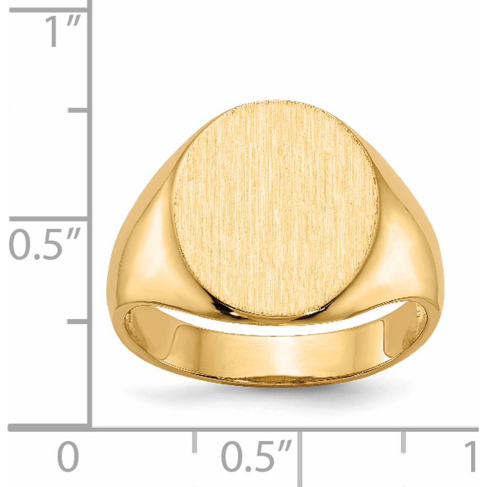 14K Yellow Gold Polished & Brushed Men's Signet Ring with Open Back - 13.0x14.0mm Top by 0