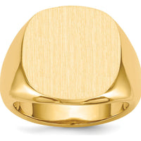 14K Yellow Gold Polished & Brushed Men's Signet Ring with Satin Finish - 17.0mm Top by 0