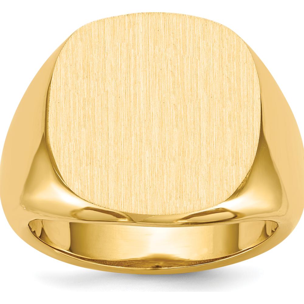 14K Yellow Gold Polished & Brushed Men's Signet Ring with Satin Finish - 17.0mm Top by 0