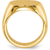 14K Yellow Gold Polished & Brushed Men's Signet Ring with Satin Finish - 17.0mm Top by 0