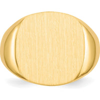 14K Yellow Gold Polished & Brushed Men's Signet Ring with Satin Finish - 17.0mm Top by 0