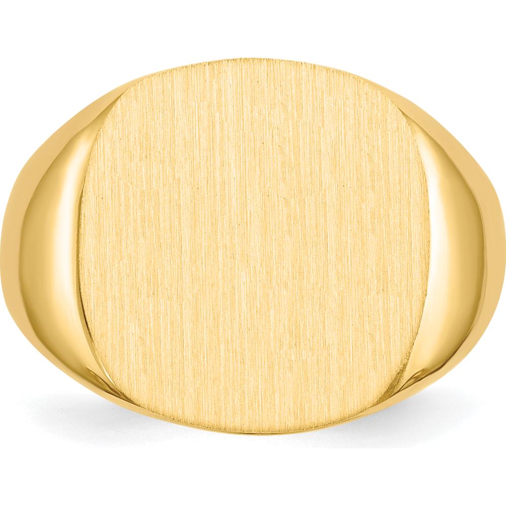 14K Yellow Gold Polished & Brushed Men's Signet Ring with Satin Finish - 17.0mm Top by 0