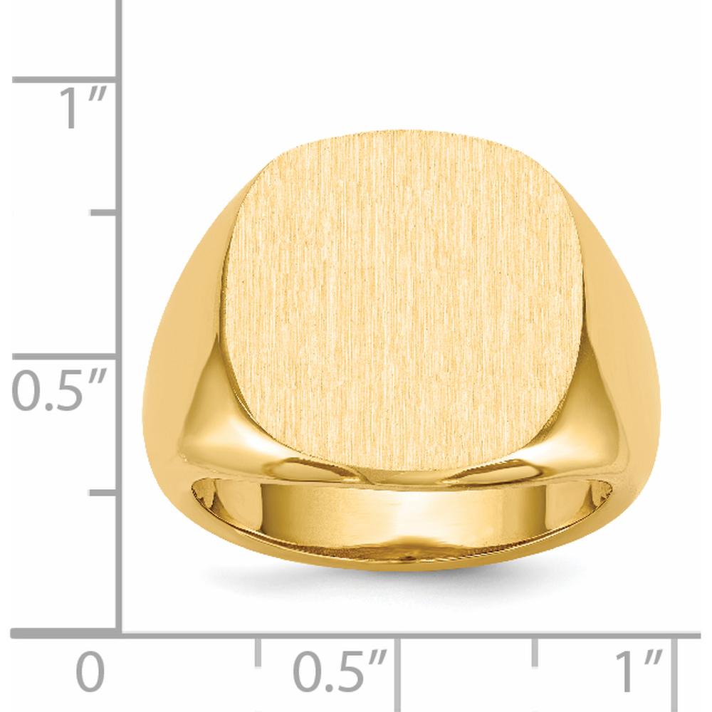 14K Yellow Gold Polished & Brushed Men's Signet Ring with Satin Finish - 17.0mm Top by 0