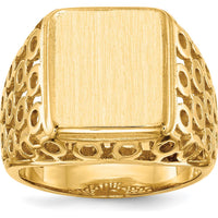 14K Yellow Gold Polished & Brushed Open Back Men's Signet Ring with Engravable Face by 0