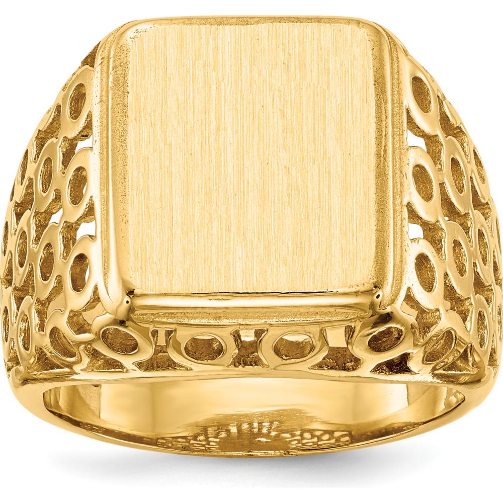 14K Yellow Gold Polished & Brushed Open Back Men's Signet Ring with Engravable Face by 0