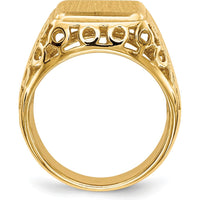 14K Yellow Gold Polished & Brushed Open Back Men's Signet Ring with Engravable Face by 0