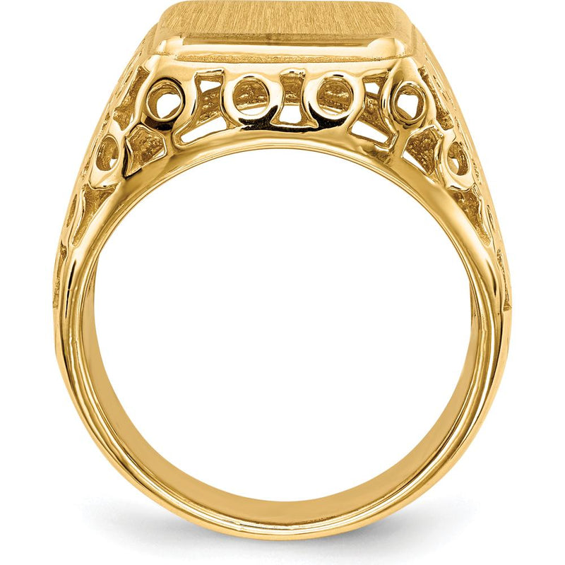 14K Yellow Gold Polished & Brushed Open Back Men's Signet Ring with En ...