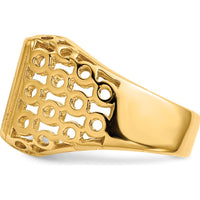 14K Yellow Gold Polished & Brushed Open Back Men's Signet Ring with Engravable Face by 0