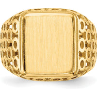 14K Yellow Gold Polished & Brushed Open Back Men's Signet Ring with Engravable Face by 0