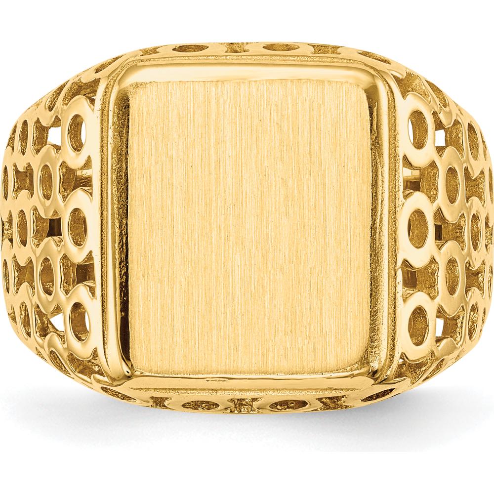 14K Yellow Gold Polished & Brushed Open Back Men's Signet Ring with Engravable Face by 0